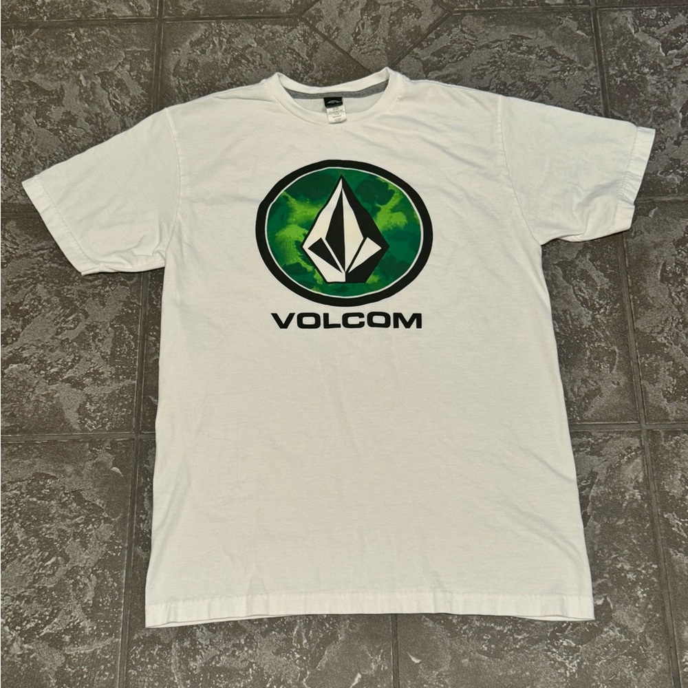 Volcom Men's White Short Sleeve Shirt Top Crew Neck Logo Medium MINT